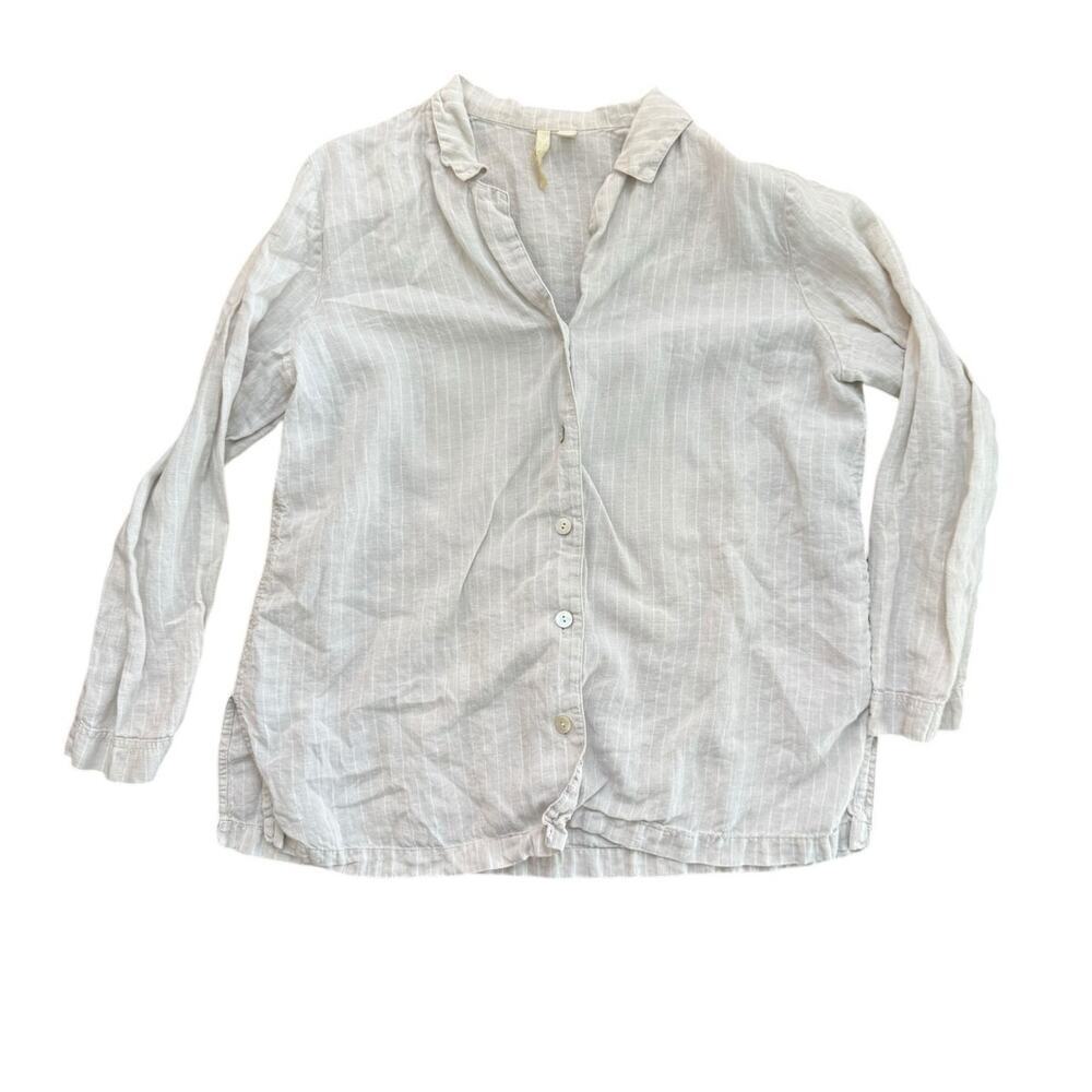 Purejill Women's White Striped Print Button Down Shirt Size Large